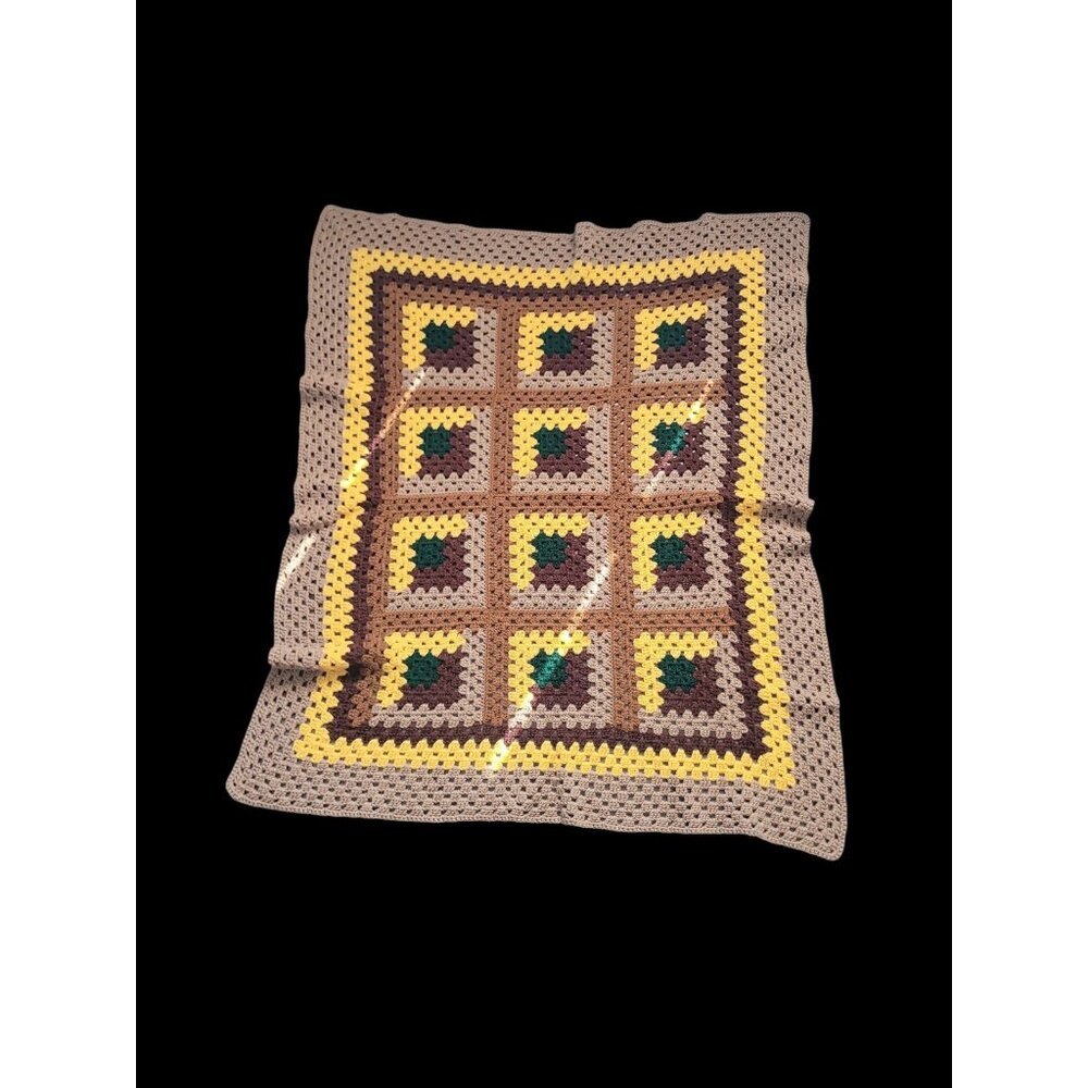 Handmade Crochet Granny Square Throw Blanket Afghan Thanksgiving 40 X 50